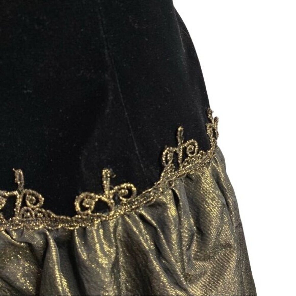 Vintage Cachet Bari Protas Prom Dress Black Velvet Gold Shimmery Evening Gown US - Picture 8 of 13